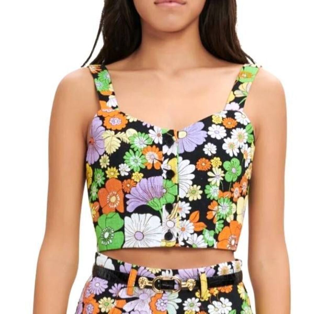 MAJE 70s Floral Print Crop Top In Black Flower power sz 2 (US Medium)